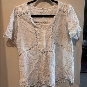 Anthropologie Feather and Bone Elegant White Lace Women's Top